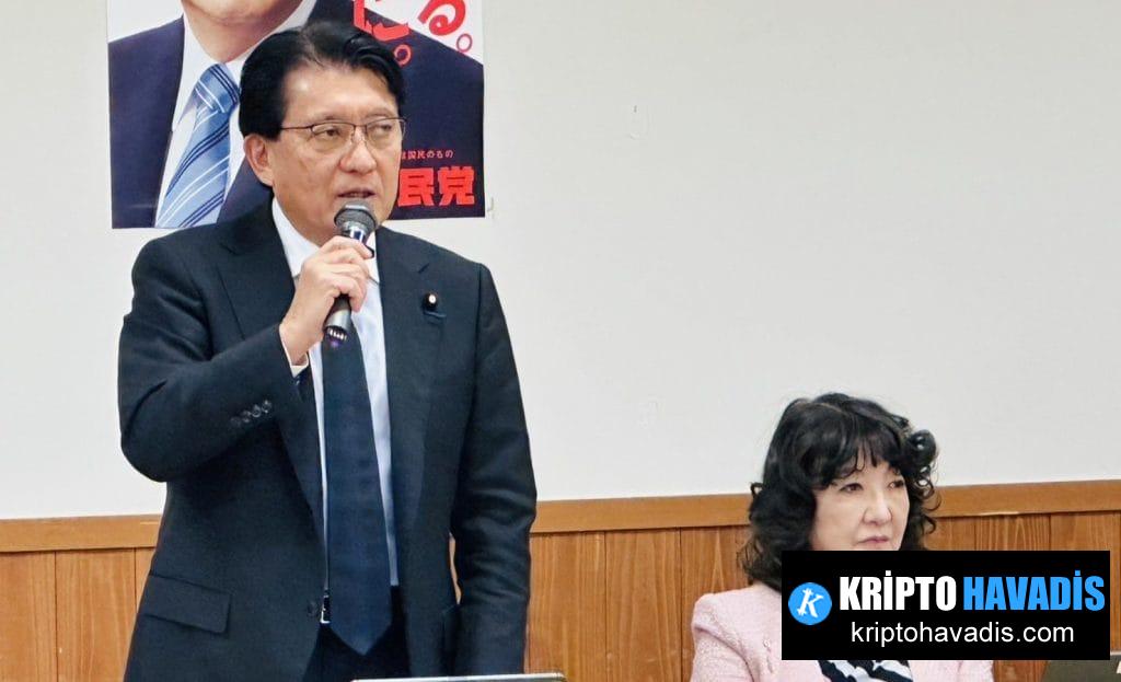 Japanese Minister of Digital Affairs Takuya Hirai speaking at a crypto-related meeting on December 18.